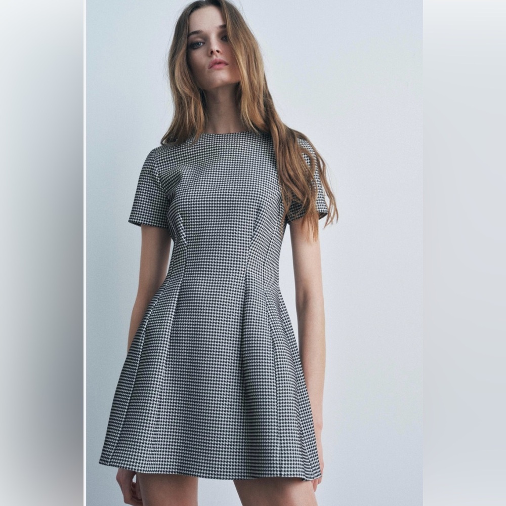 Zara HOUNDSTOOTH MINI DRESS ZW COLLECTION
